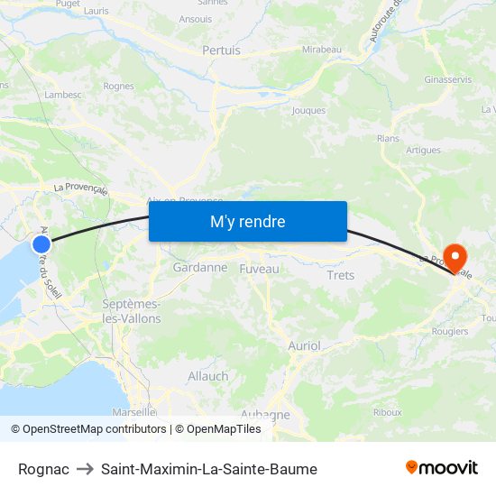 Rognac to Saint-Maximin-La-Sainte-Baume map