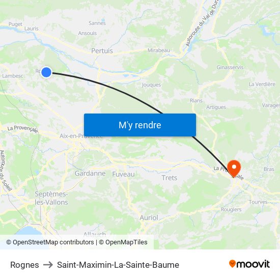 Rognes to Saint-Maximin-La-Sainte-Baume map
