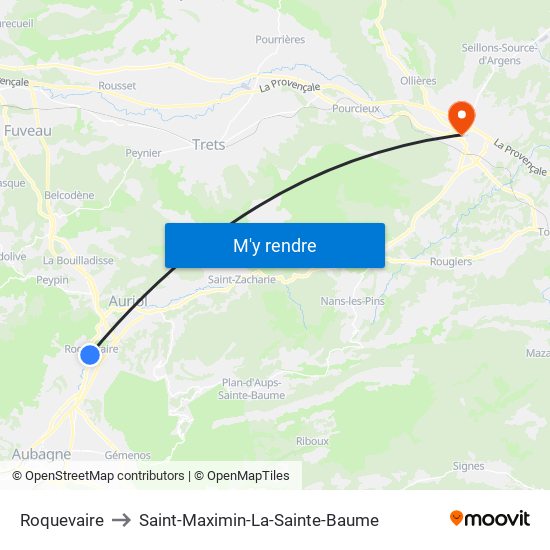 Roquevaire to Saint-Maximin-La-Sainte-Baume map