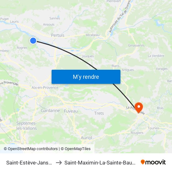 Saint-Estève-Janson to Saint-Maximin-La-Sainte-Baume map