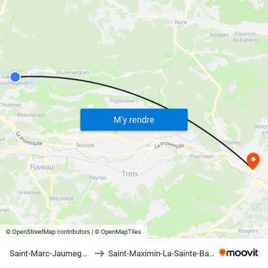 Saint-Marc-Jaumegarde to Saint-Maximin-La-Sainte-Baume map