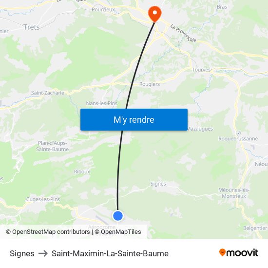 Signes to Saint-Maximin-La-Sainte-Baume map