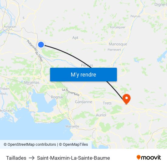 Taillades to Saint-Maximin-La-Sainte-Baume map