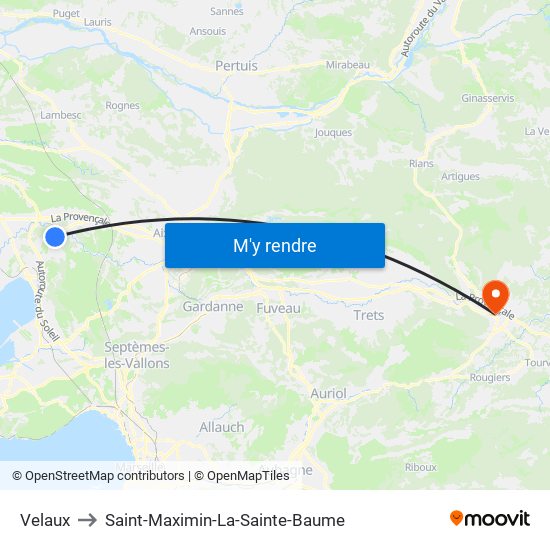 Velaux to Saint-Maximin-La-Sainte-Baume map