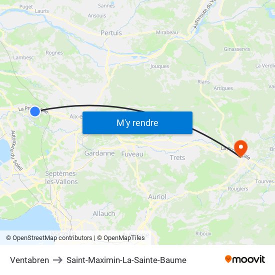 Ventabren to Saint-Maximin-La-Sainte-Baume map