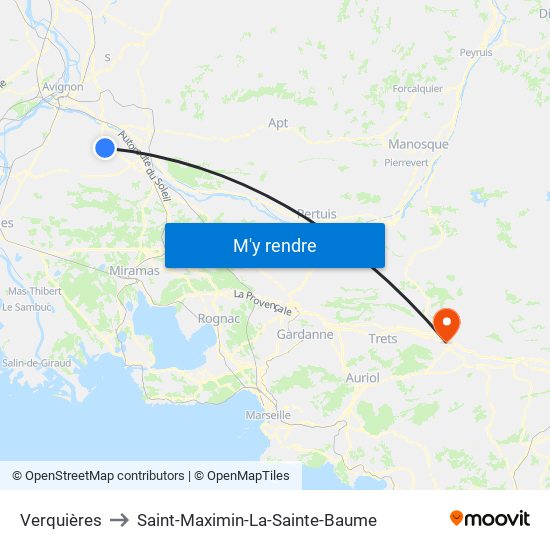 Verquières to Saint-Maximin-La-Sainte-Baume map