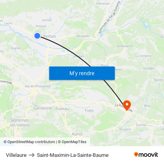 Villelaure to Saint-Maximin-La-Sainte-Baume map