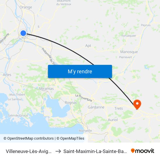 Villeneuve-Lès-Avignon to Saint-Maximin-La-Sainte-Baume map