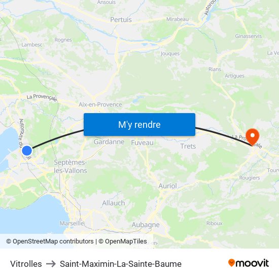 Vitrolles to Saint-Maximin-La-Sainte-Baume map