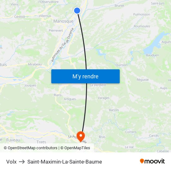 Volx to Saint-Maximin-La-Sainte-Baume map