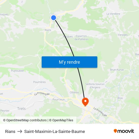 Rians to Saint-Maximin-La-Sainte-Baume map