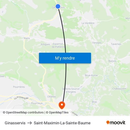 Ginasservis to Saint-Maximin-La-Sainte-Baume map