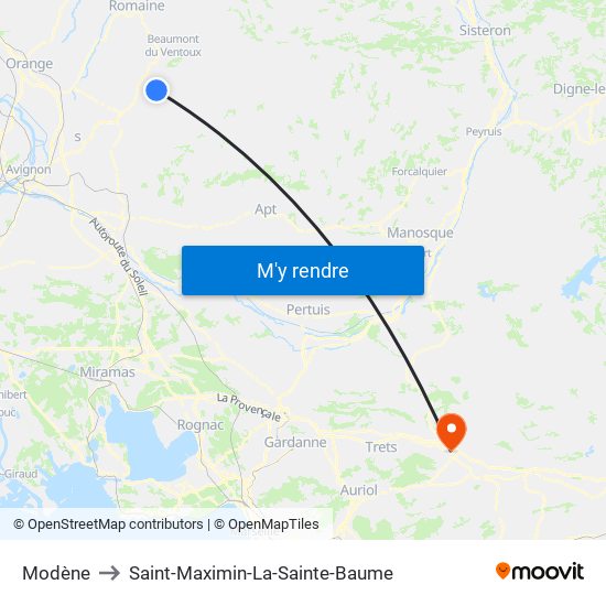 Modène to Saint-Maximin-La-Sainte-Baume map