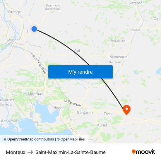 Monteux to Saint-Maximin-La-Sainte-Baume map