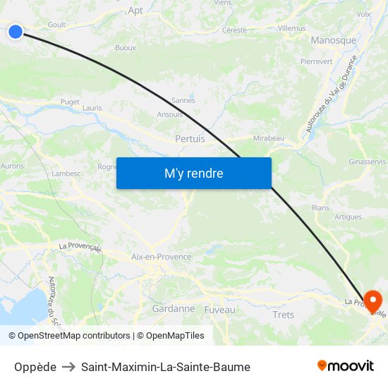 Oppède to Saint-Maximin-La-Sainte-Baume map