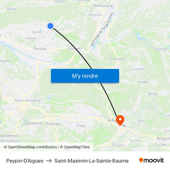 Peypin-D'Aigues to Saint-Maximin-La-Sainte-Baume map