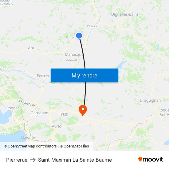 Pierrerue to Saint-Maximin-La-Sainte-Baume map