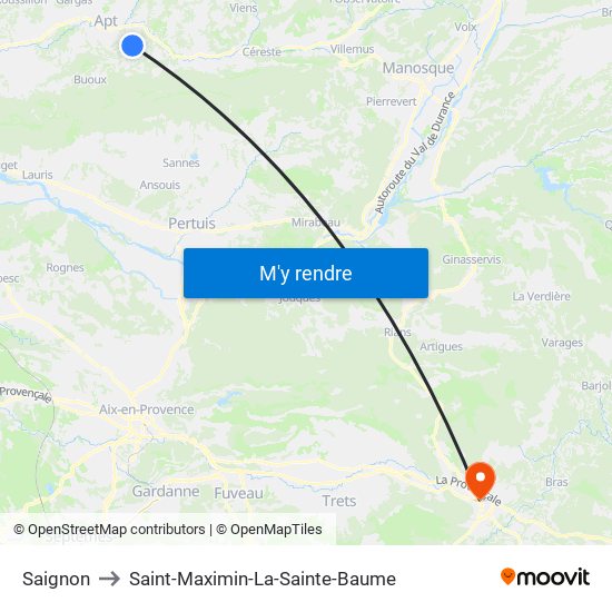 Saignon to Saint-Maximin-La-Sainte-Baume map