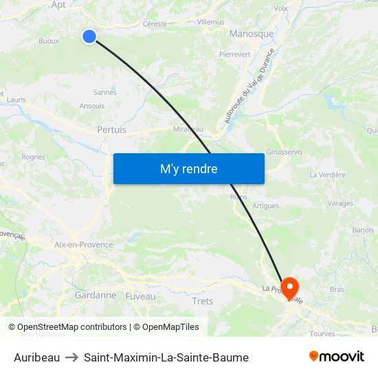 Auribeau to Saint-Maximin-La-Sainte-Baume map