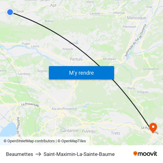 Beaumettes to Saint-Maximin-La-Sainte-Baume map
