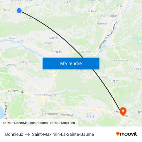 Bonnieux to Saint-Maximin-La-Sainte-Baume map