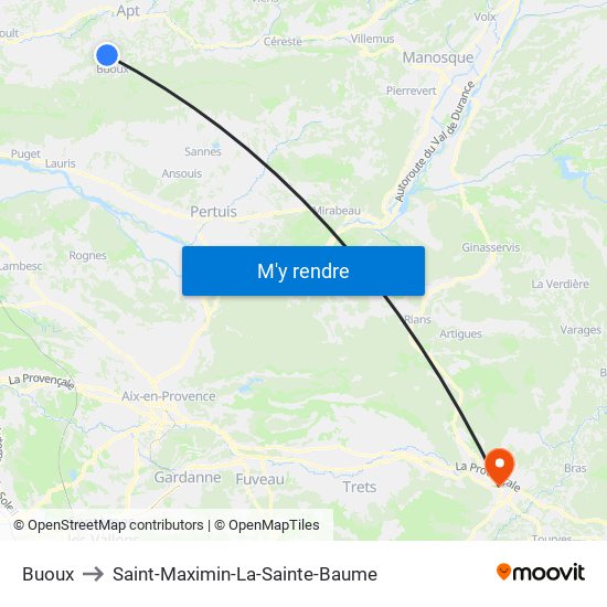 Buoux to Saint-Maximin-La-Sainte-Baume map