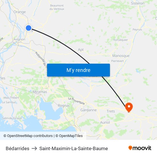 Bédarrides to Saint-Maximin-La-Sainte-Baume map