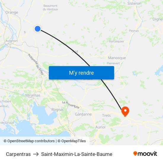 Carpentras to Saint-Maximin-La-Sainte-Baume map