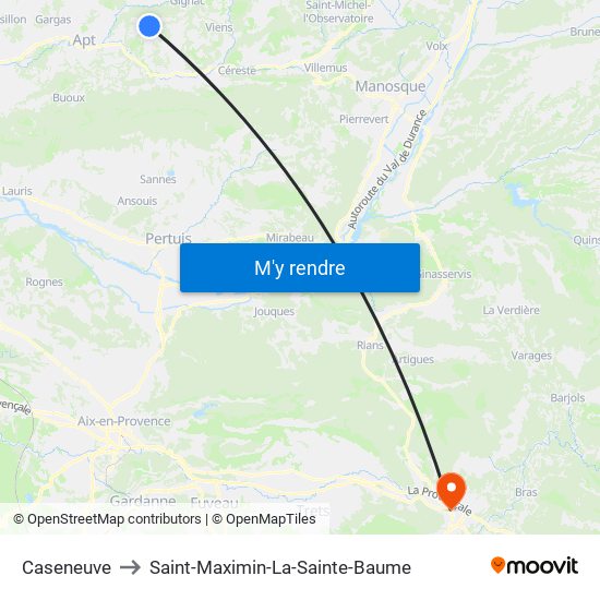Caseneuve to Saint-Maximin-La-Sainte-Baume map