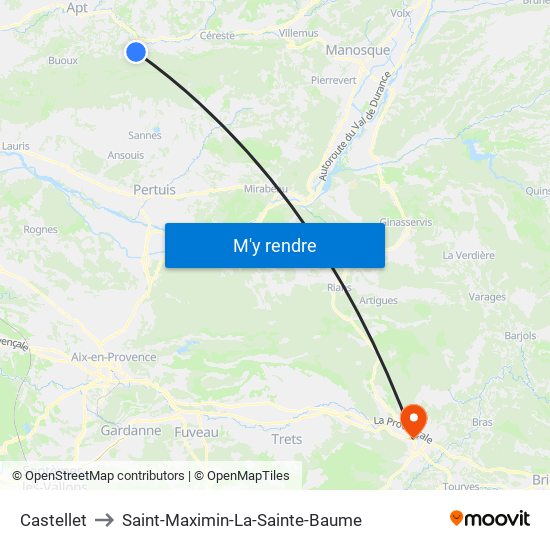 Castellet to Saint-Maximin-La-Sainte-Baume map