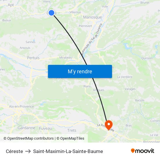 Céreste to Saint-Maximin-La-Sainte-Baume map