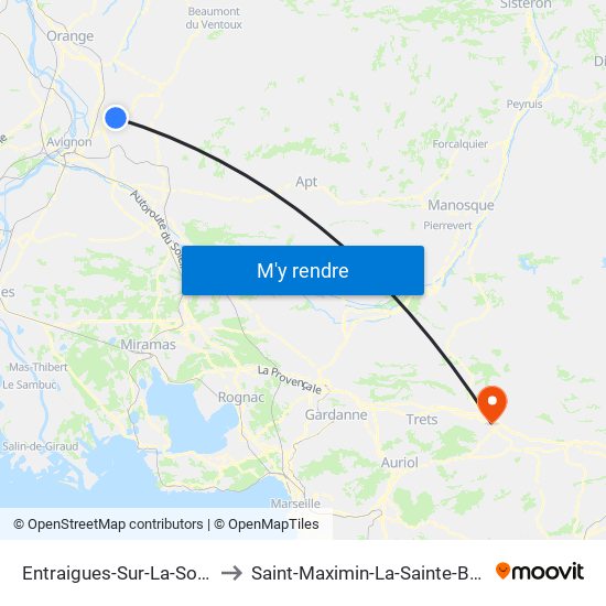 Entraigues-Sur-La-Sorgue to Saint-Maximin-La-Sainte-Baume map