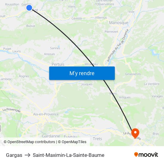 Gargas to Saint-Maximin-La-Sainte-Baume map