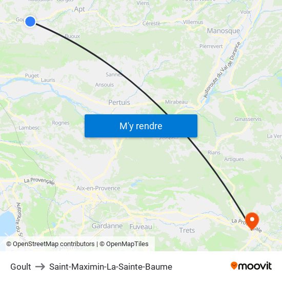 Goult to Saint-Maximin-La-Sainte-Baume map