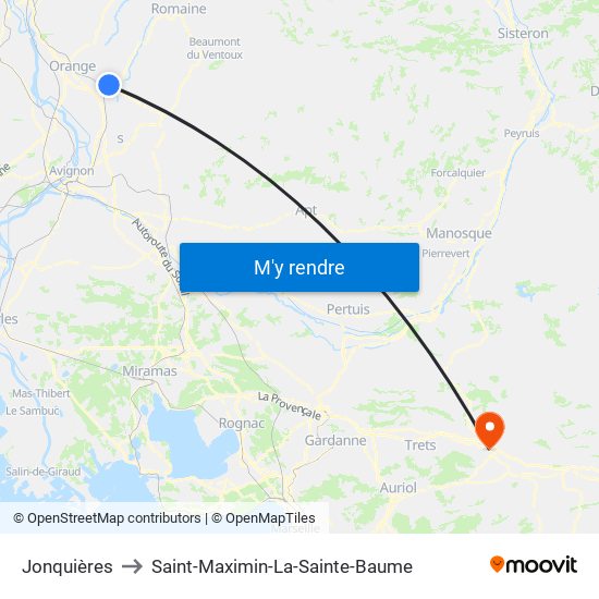 Jonquières to Saint-Maximin-La-Sainte-Baume map