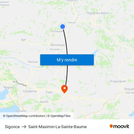 Sigonce to Saint-Maximin-La-Sainte-Baume map
