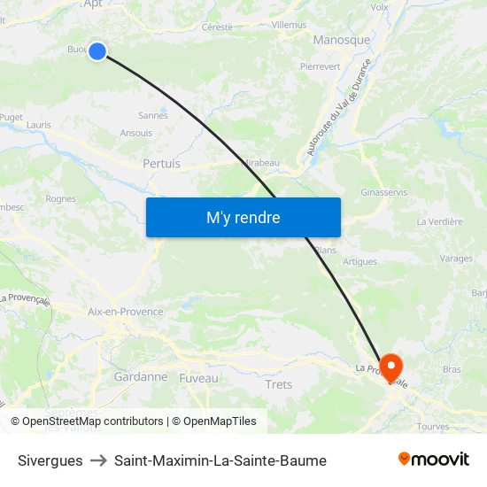 Sivergues to Saint-Maximin-La-Sainte-Baume map