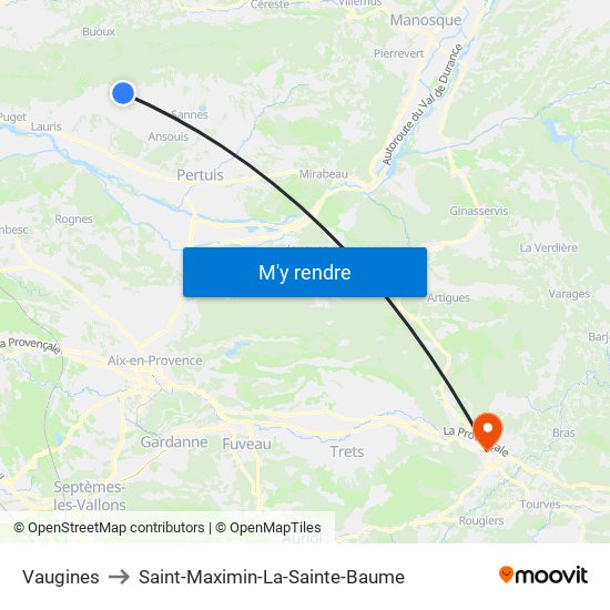Vaugines to Saint-Maximin-La-Sainte-Baume map