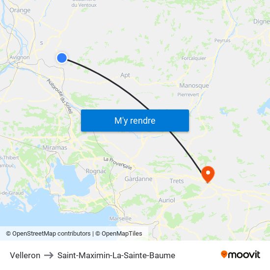 Velleron to Saint-Maximin-La-Sainte-Baume map