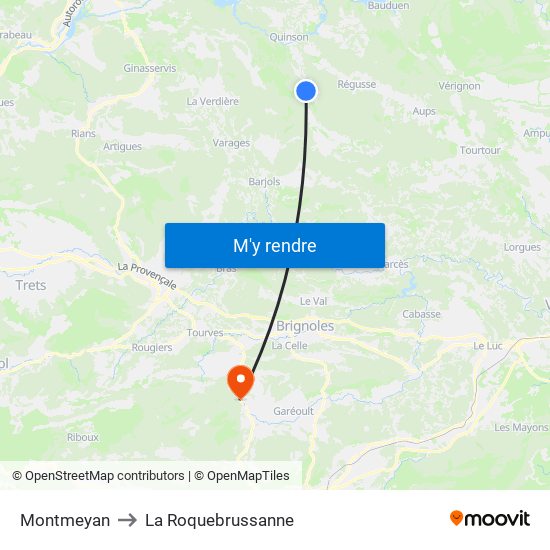 Montmeyan to La Roquebrussanne map