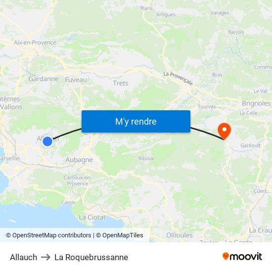 Allauch to La Roquebrussanne map