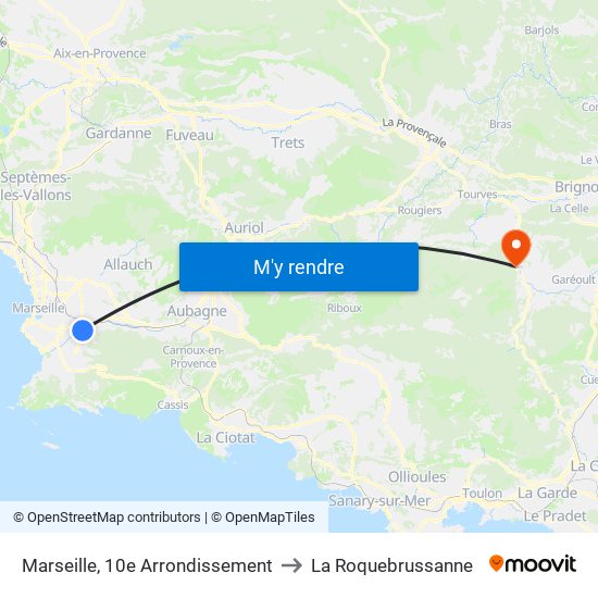 Marseille, 10e Arrondissement to La Roquebrussanne map