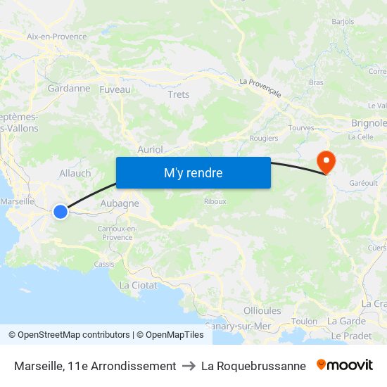 Marseille, 11e Arrondissement to La Roquebrussanne map