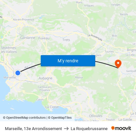 Marseille, 13e Arrondissement to La Roquebrussanne map