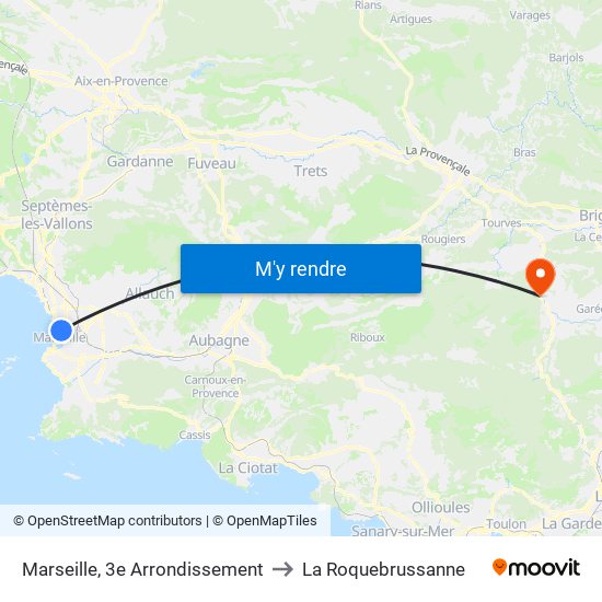 Marseille, 3e Arrondissement to La Roquebrussanne map