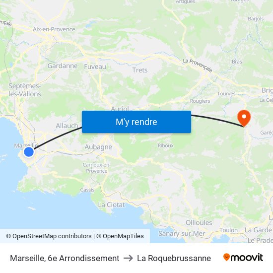 Marseille, 6e Arrondissement to La Roquebrussanne map