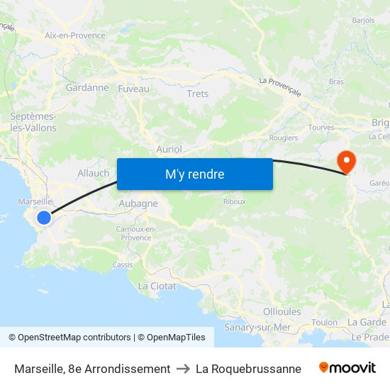 Marseille, 8e Arrondissement to La Roquebrussanne map