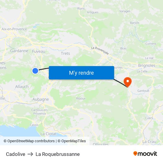 Cadolive to La Roquebrussanne map