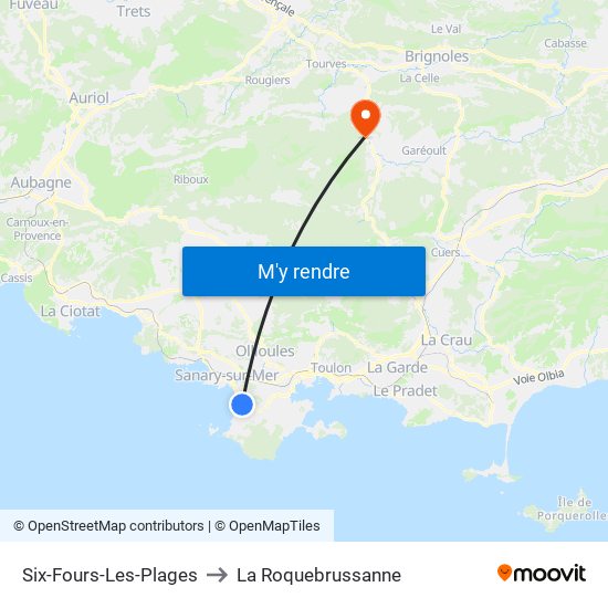 Six-Fours-Les-Plages to La Roquebrussanne map