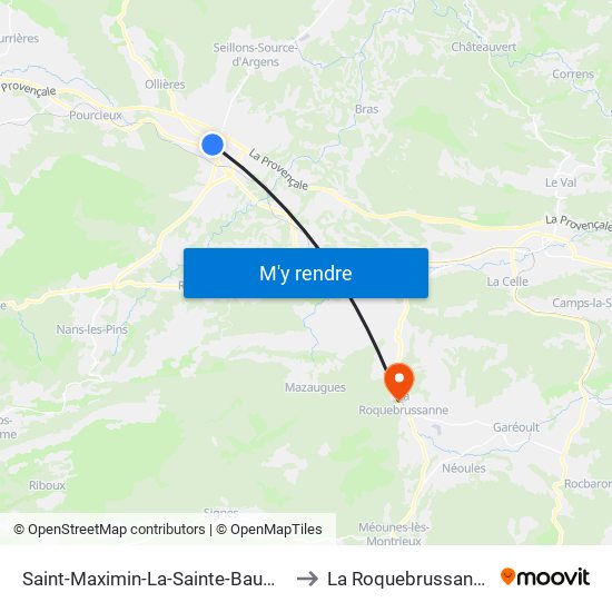 Saint-Maximin-La-Sainte-Baume to La Roquebrussanne map